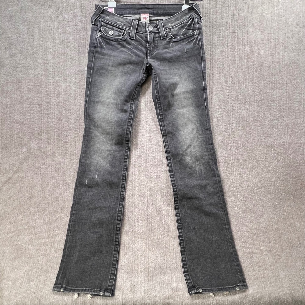 True Religion Womens Jeans Bootcut Gray Distressed Made in USA Size 28